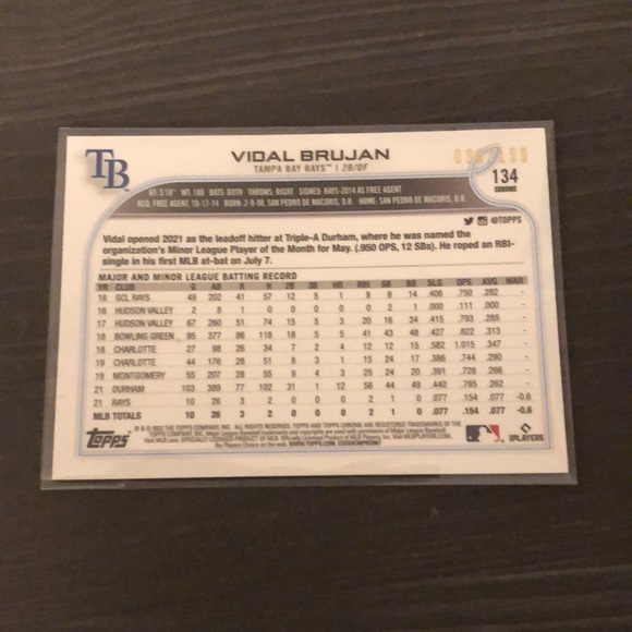 Topps Chrome Vidal Brujan aqua refractor RC 96/199 - Picture 2 of 2